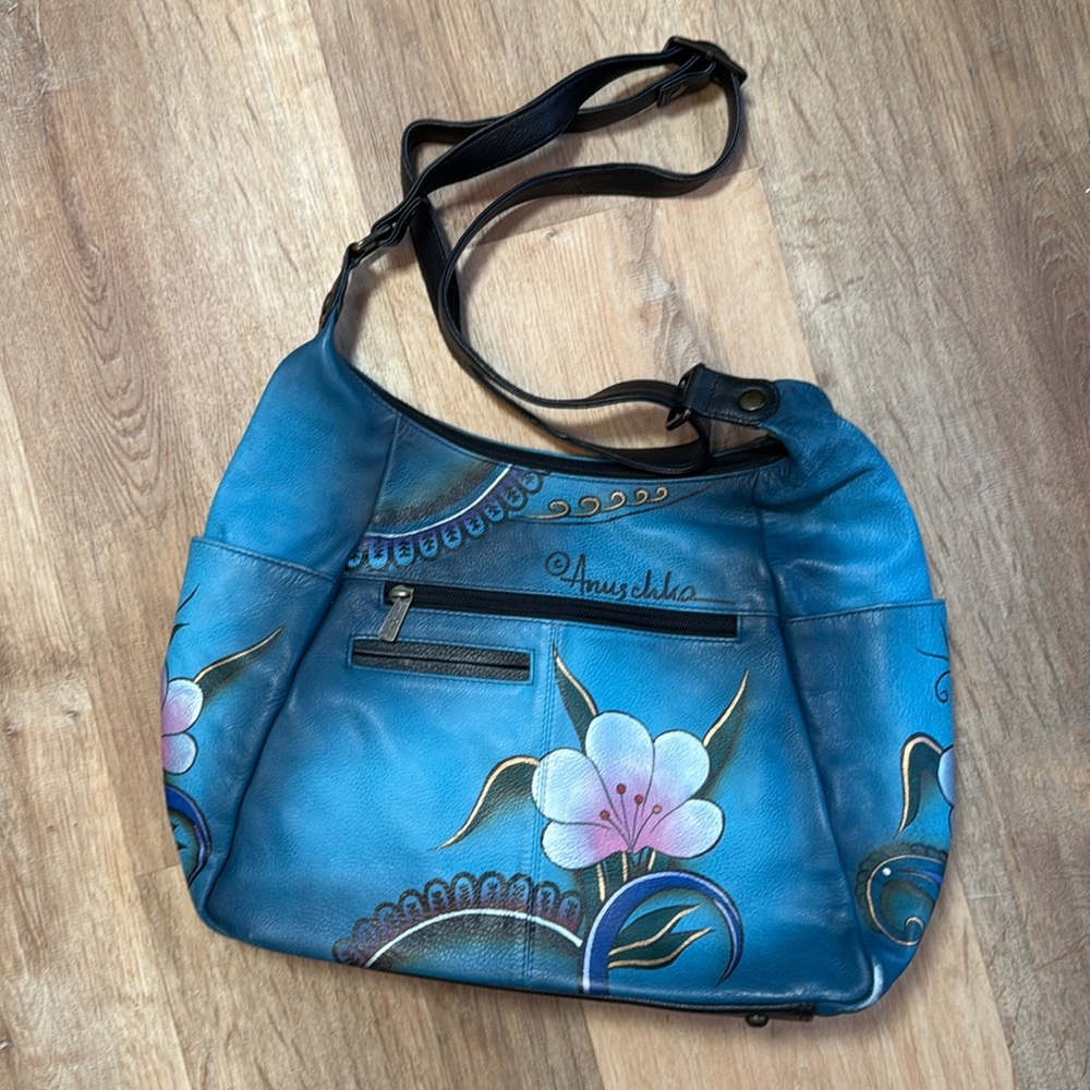Anuschka Teal Paisley Leather Hobo